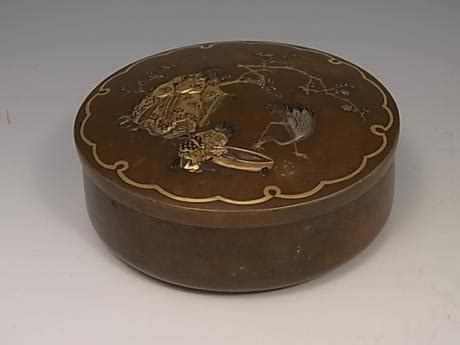 japanese early 20th century bronze circular covered box mixed metal|JAPANESE EARLY 20TH CENTURY BRONZE CIRCULAR .